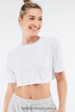 Fabletics branco 420HR1954 camiseta de manga curta ultracropped dry-flex mulheres