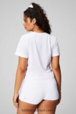 Fabletics branco clássico 420HR1945 Camiseta 100% algodão com torção frontal mulheres - Image 2