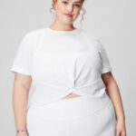 Fabletics branco clássico 420HR1946 Camiseta 100% algodão com torção frontal mulheres