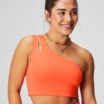 Fabletics laranja paixão 420HR1486 sutiã midi assimétrico alça dupla mulheres