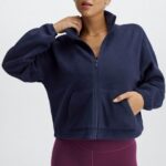 Fabletics marinha profunda 420HR2780 casaco de lã polar rayne com zíper mulheres