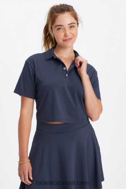 Fabletics marinho clássico 420HR2002 polo de manga curta boxy mulheres