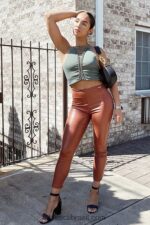 Fabletics mogno 420HR1127 legging cintura alta de couro vegano mulheres - Image 4