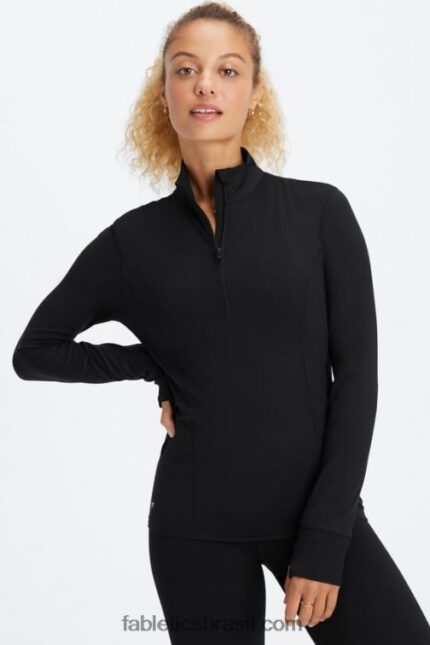 Fabletics preto 420HR2583 fênix meio zíper camada intermediária mulheres
