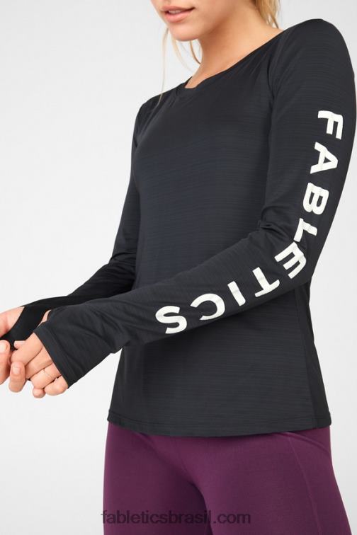 Fabletics Preto branco 420HR2703 camiseta de manga longa estampada com consciência ecológica mulheres - Image 2