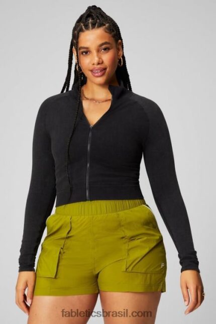 Fabletics preto vintage 420HR2749 jaqueta cropped sem costura em nuvem mulheres