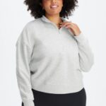 Fabletics urze cinza claro 420HR2644 pulôver de zíper com gola careca catarina mulheres