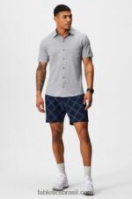 Fabletics urze cinza clássico 420HR3539 o botão de manga curta traço para cima homens - Image 3