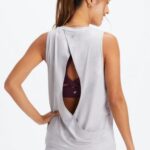 Fabletics urze cinza suave 420HR2127 tanque traseiro aberto dry-flex mulheres